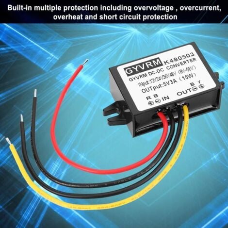 Régulateur de Tension Régulateur DC-DC 12V / 24V / 36V / 48V à 5V 3A Alimentation Convertisseur Continu Abaisseur