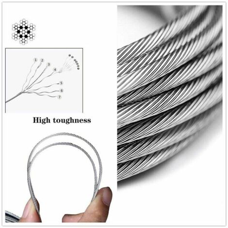 Câble En Acier Inoxydable 31 Pièces – 15 Mètres – Pour Suspension Guirlandes, Corde à Linge, Décorations – Extérieur - 8