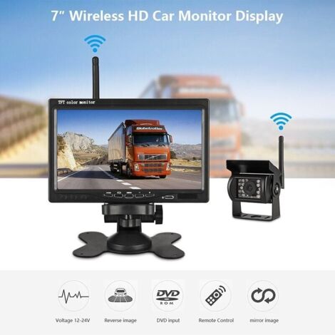 Camera de recul sans fil pour vehicule moniteur LCD de 7 pouces pour camion, Bus, RV, remorque, excavateur 12V-24V Etanche IP67 Angle 120��,