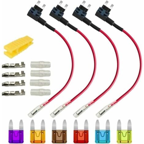 4 pièces de voiture de petite taille fusibles voleur de courant, adaptateur de fusible plat pour distributeur de fusibles enfichable avec fusible 6 pièces (3A / 5A / 7,5A / 10A / 15A / 20A)