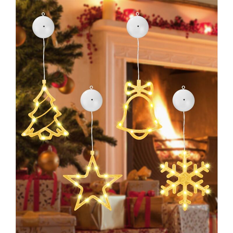 Lot de 8 décorations de fenêtre de Noël lumineuses à piles avec