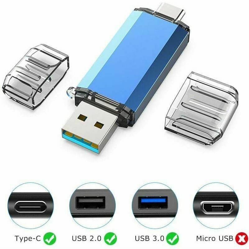 CLé USB 64 Go 3.0, 2 en 1 Type C 3.0 Pen Drive 64gb Imperméable Cle USB C  64 Go pour PC Tablette Smartphone (Argent)