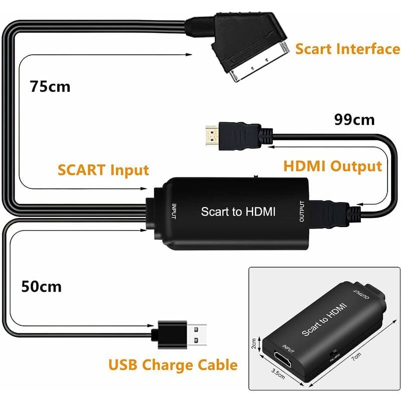 GABRIELLE Convertisseur Péritel vers HDMI avec Câbles HDMI et Péritel,  Convertisseur Scart vers HDMI, Sortie Full