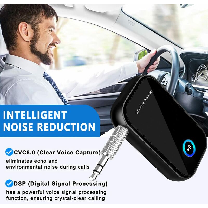 Auxiliaire Bluetooth Adpater pour voiture, Bluetooth 5.3 Transmetteur  Récepteur Réduction du bruit, Portable 3.5mm Aux Bluetooth Adaptateur  Mains-f
