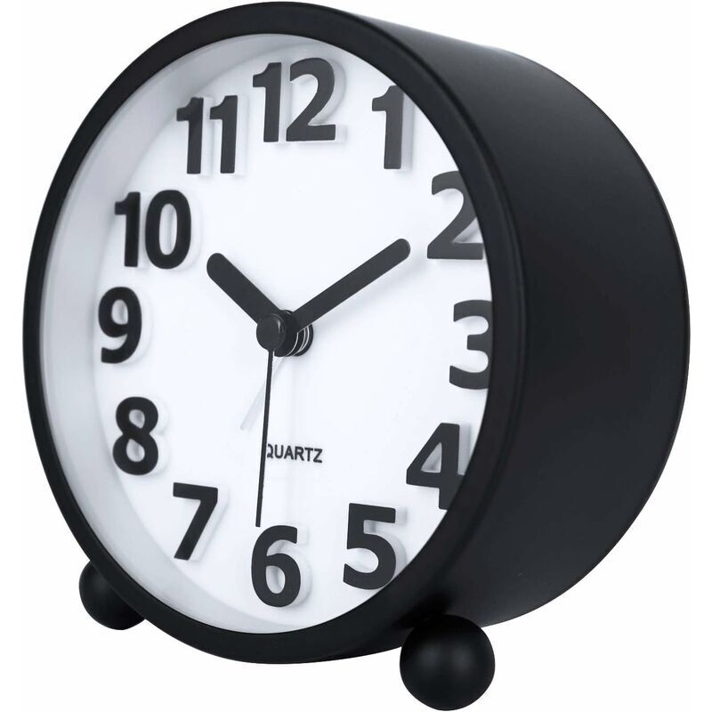 Réveil Analogique Lafocuse Métal - Silencieux Avec Lumière Nuit - Noir Classique - 11cm - Pour Chevet