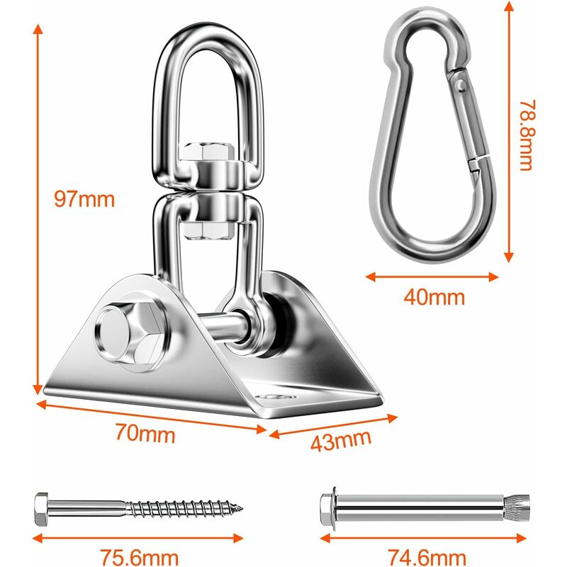 Crochet De Plafond Lourd 360° - Capacité 450kg Pour Hamac, Yoga Aérien