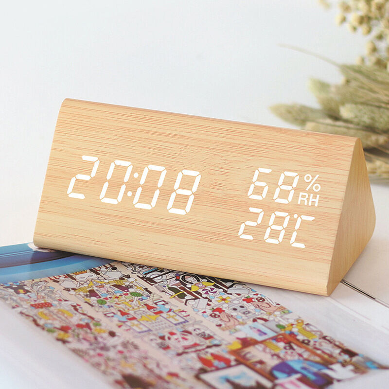 Réveil Analogique En Bois Naturel - Fonction Alarme Avec Snooze Et Lumière - Style Vintage