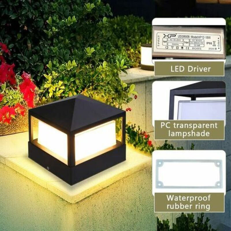 Lampe Pilier Extérieur Vintage DROMEZ - Abat-jour Verre, Étanche, E27 Noir