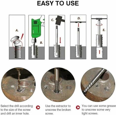 Kit d'outils de retrait d'extracteur de vis en acier à grande vitesse de 5  pièces avec double tête et boîte pour un retrait facile : :  Bricolage