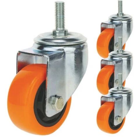 Roulettes Industrielles Polyuréthane - 4pcs - 125mm - Charge 140kg - Filetage M12 - Avec Frein