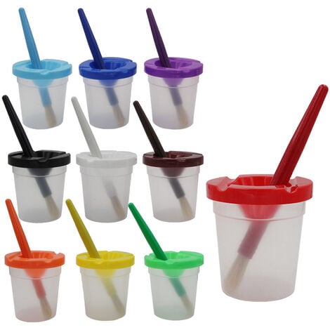 GABRIELLE Lot de 10 gobelets de peinture anti-fuite avec pinceau et  couvercle, gobelets de couleur
