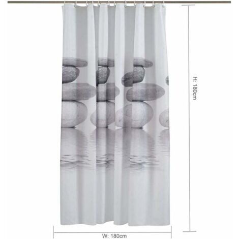 Rideau De Douche Anti-Moisissure 180x200 Cm - Tissu Polyester Imperméable Lavable Machine Avec 12 Crochets - Gris