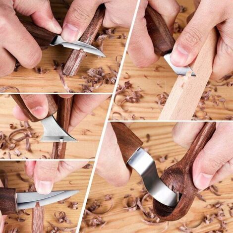 Kit De Sculpture Sur Bois 17 En 1 - 12 Couteaux, Gants, Cuir D'affûtage - Pour Débutants Et Professionnels
