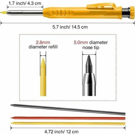 Crayons de menuisier, 175 mm, avec taille-crayon