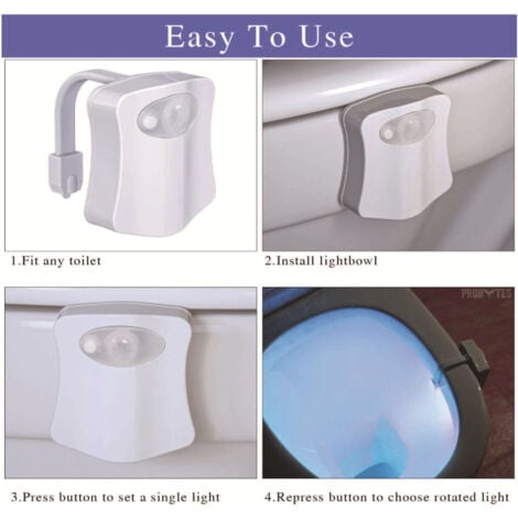 2 Pc Lampe Toilette Veilleuse LED Mouvement Détecteur Eclairage WC LED pour Salle de Bain Seau d'aisances,Cabinet,Lavabo Cuvette Siège 8 Couleurs Changement,Utilisation dans l'obscurité