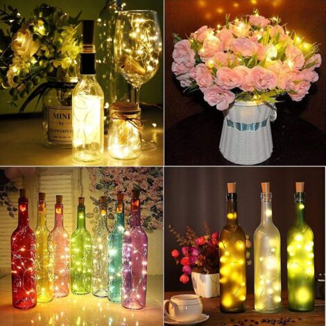 Guirlande LED Boîteille 2m 20LEDs Boîteille Lumineuse,LED Bouchon Bottle Light étanche Fil D'argent Flexible Décoration pour Partie,Mariage (6 pièces,Blanc Chaud)