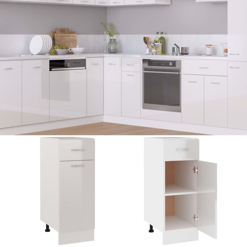 Mueble bajo fregadero R-Line 80 cm blanco/blanco alto brillo moderno  Vicco