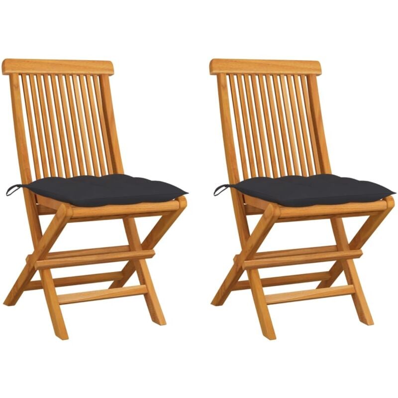 Lote de 2 sillas plegables en madera de teca y textileno color gris topo