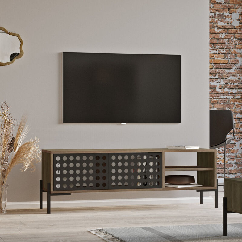 Mueble bajo para TV de 140x32x30 cm de melamina con 2 cajones y 1 estante  blanco y negro Homcom