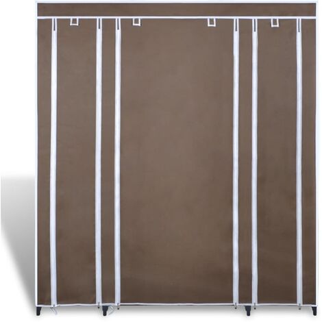 Armario de tela compartimentos y varillas marrón 45x150x176cm