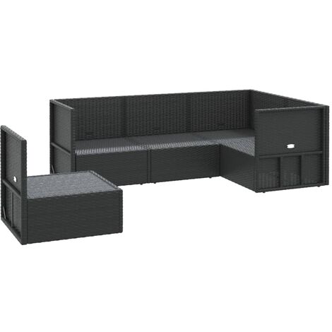 Set De Muebles De Jardín 5 Pzas Y Cojines Ratán Sintético Negro