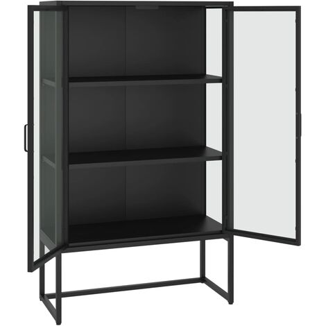Aparador de acero y cristal templado negro 80x35x135 cm