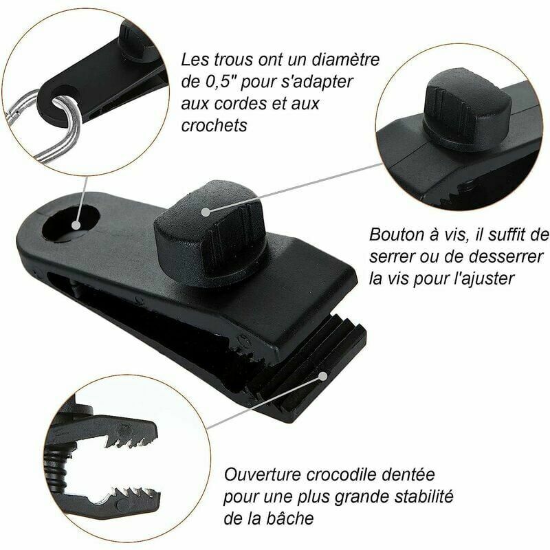 Clips de bâche avec poignée de verrouillage rapide, pince pour bâche,  couverture de piscine, couverture d