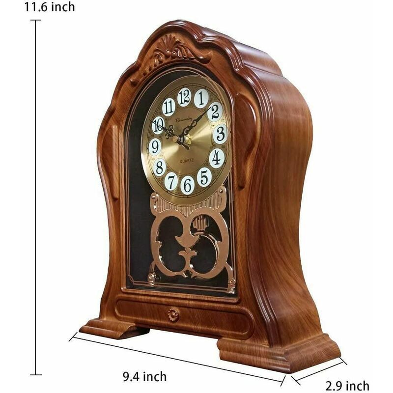Horloge De Cheminée Rétro Silencieuse - 10 Pouces (26 Cm) - Mouvement à Quartz - Cadran PVC - Style Vintage - Marron