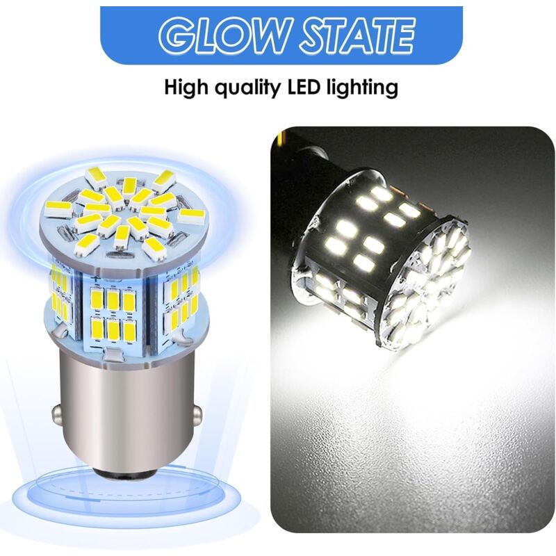 4 Ampoules LED P21W/P21/5W 12V Ultra Lumineuses - Blanc 6500K - Compatibles 1157, 2057, 2357 - Pour Feux Stop Et Veilleuse