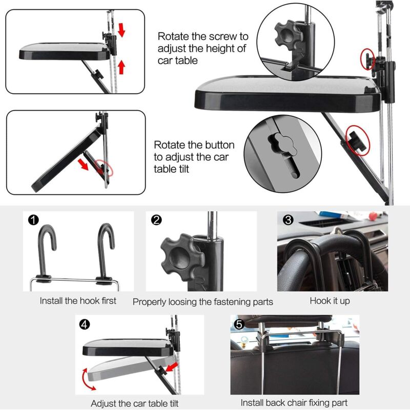DICMKY Support De Volant De Voiture Pour Ordinateur Portable - Hauteur Réglable - Pour Ordinateur Portable Et Tablette - Support Pliable Et Portable Pour Ordinateur Portable - Accessoires De Station