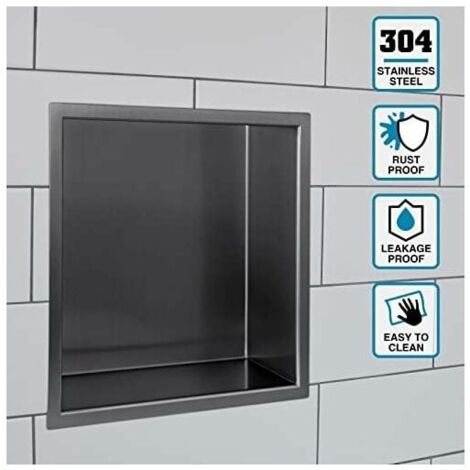 Niche Douche encastrable, Niche douch, etagère de Douche encastrée en Acier Inoxydable pour Rangement des shampooings, 32× 32 cm, Anthracite（Les Dimension du Trou Mural：30×30×12.5 CM）
