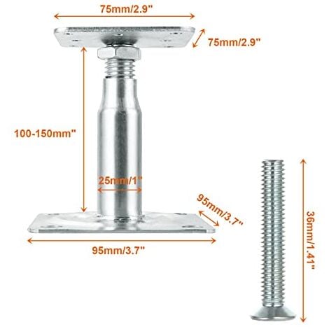 Lot de 4 supports de poteau surélevés galvanisés réglables de 100 à 150 mm, support de toit robuste pour construction