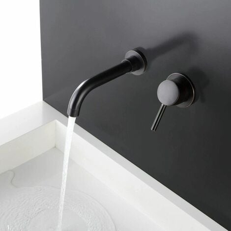 Robinet de lavabo mural, robinet de salle de bain en laiton à poignée unique, noir mat