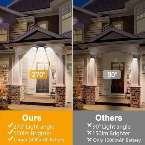 Lampe Solaire Extérieur,(pack de 2) 74 LED, étanche IP65, éclairage grand angle 360 °, lumière solaire avec détecteur de mouvement, pour jardin, entrée