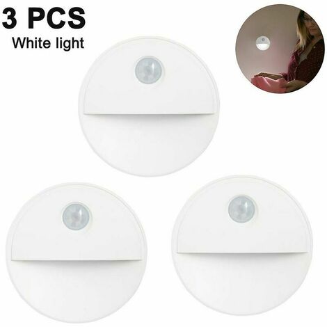 3pcs détecteur de mouvement lumière intérieur, sans éblouissement à piles sans fil led veilleuse pour placard toilette chambre salle de bain armoire cuisine couloir escalier