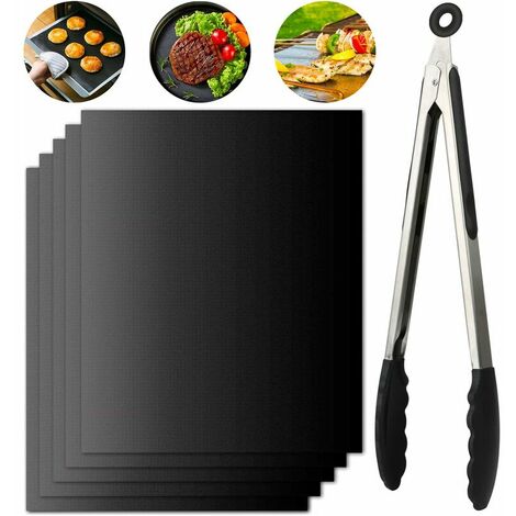 Flintronic Lot De 5 Tapis Barbecue Réutilisables 40x50cm - Anti-adhésif, Résistant à 500°F - Pour Grill