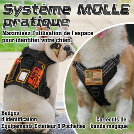 Harnais Chien Anti Traction, Harnais Tactique Chien Réfléchissant Réglable avec Poignée et Anneaux, Gilet Durable Facile à Mettre, Harnais Chien Militaire pour Entraînement Chasse, Noir, XL