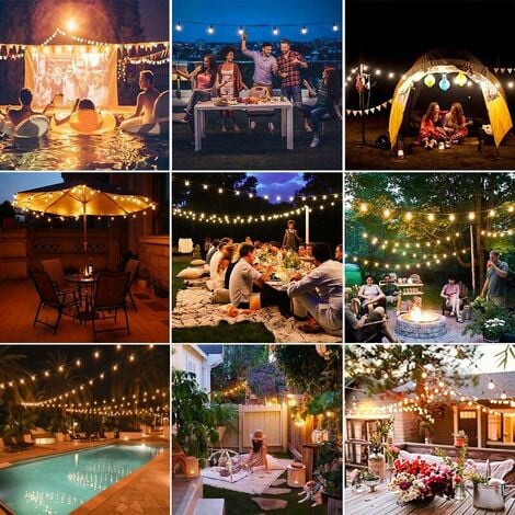 Guirlande Guinguette Extérieure Ampoules Guirlande Lumineuse Interieur avec 3 Rechange Guirlande Guinguette Raccordable Étanche IP65 Jardin Parasol Terrasse Mariage Pergola-Blanc Chaud