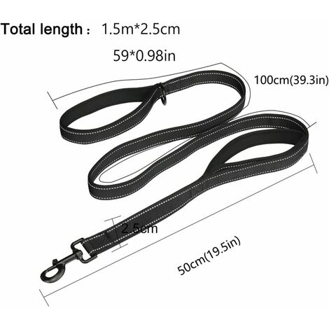 Grande laisse pour chien, 1,5 m Double poignées Laisse pour chien en nylon robuste et robuste avec 2 poignées rembourrées