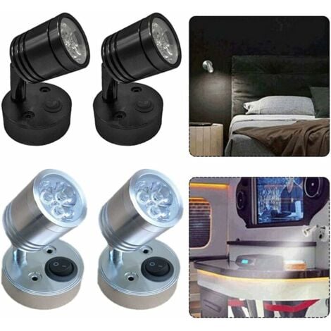 2 pièces 12V LED Spot Lampe de Lecture Murale Lampe de Chevet Interrupteur réglable Camping-Car e cylindrique Flexible éclairage intérieur pour Bateau Camping-Car (Argent)