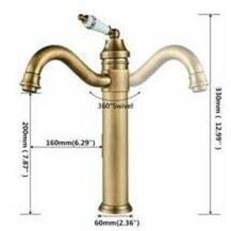Robinet Lavabo Haut Maynosi - Laiton Chromé - Bec Pivotant 360° - Céramique - Style Rétro