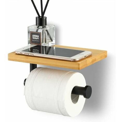 Dérouleur papier toilette WC avec réserve en bois blanc et bambou