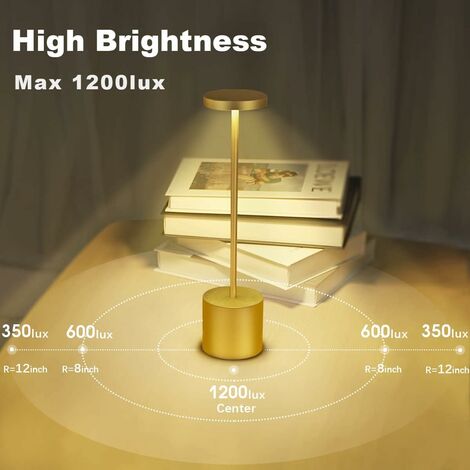 Lampe de table sans fil rechargeable, Hapfish 1800mAh lampe de bureau LED en métal design charge usb, 3 modes de couleur
