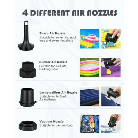 Pompe de gonflage électrique 4000 mAh, pompe à air rechargeable à batterie, pompe à air portable avec 4 jets d'air, gonfleur rapide pour matelas, piscine, pataugeoire, camping