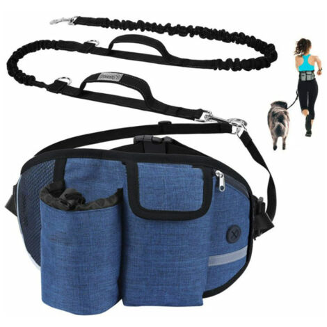 Laisse Chien Laisse Mains Libres Chien Jusqu'à 110kg Absorption de Choc, Confortable, Couture Réfléchissante, Idéal pour Course à Pied, Jogging et Marche (Bleu)