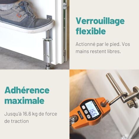 Bloc de porte avec commande au pied  Particulièrement robuste  Maintien maximal  Bloque de porte flexible
