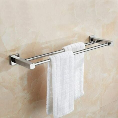 Porte Serviette Chromé étagère Serviette Porte-Serviettes en Acier Inoxydable étagère Serviette Salle de Bain Double Barre Porte Serviettes Mural 60 cm