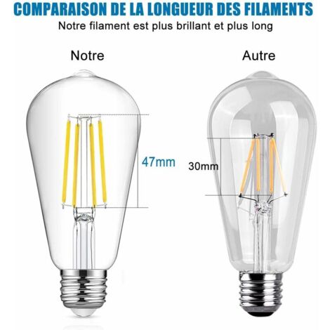 Lot de 4 ampoules à filament LED E27 ST64, 8 W 6500 K blanc froid vintage, ampoules antiques Edison vintage