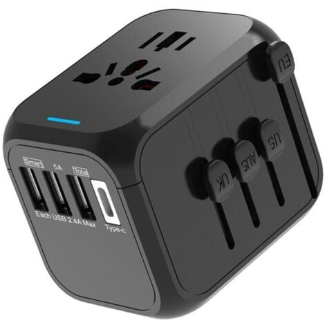 Adaptateur Voyage, Adaptateur Prise Universelle avec Type-C + 3 Ports USB & Prise AC, Adaptateur Prise France vers USA UK Allemagne Thaïlande Italie Australie Chine Japon Ternel