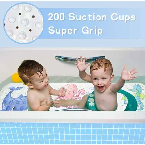 Tapis De Bain Antidérapant Enfant 100x40cm - Motif Animaux Marins, 200 Ventouses, PVC Sans BPA - Lavable Machine